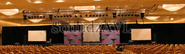 Flown Truss with Lighting, Center Rectangular Truss, Pipe and Drape